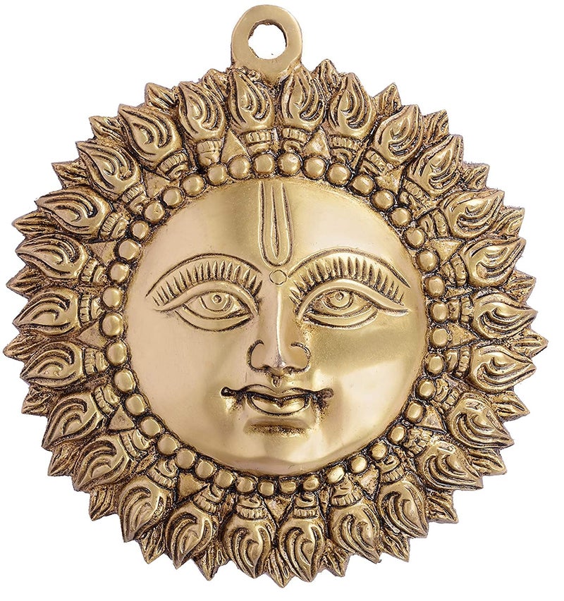 Skywalk Metal Brass Sun|Brass Surya Wall Hanging|Home Decor|Metal Handmade Decorative Wall Hanging Sun Surya Bhagwan Face Idol for Positivity at Home & Office (Size-6 Inch) - Image 1