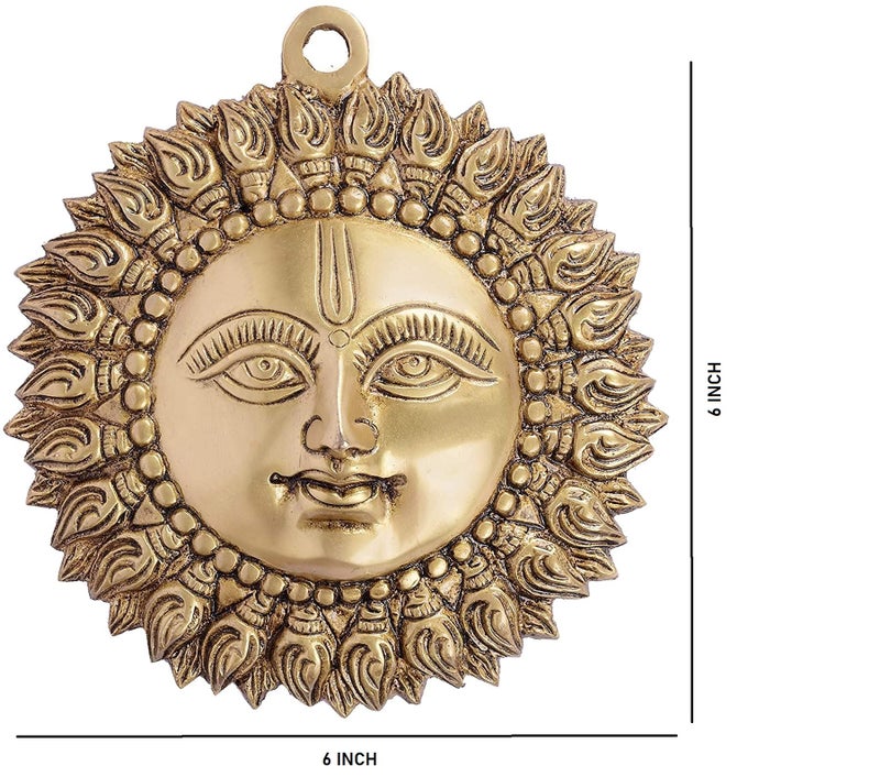 Skywalk Metal Brass Sun|Brass Surya Wall Hanging|Home Decor|Metal Handmade Decorative Wall Hanging Sun Surya Bhagwan Face Idol for Positivity at Home & Office (Size-6 Inch) - Image 3