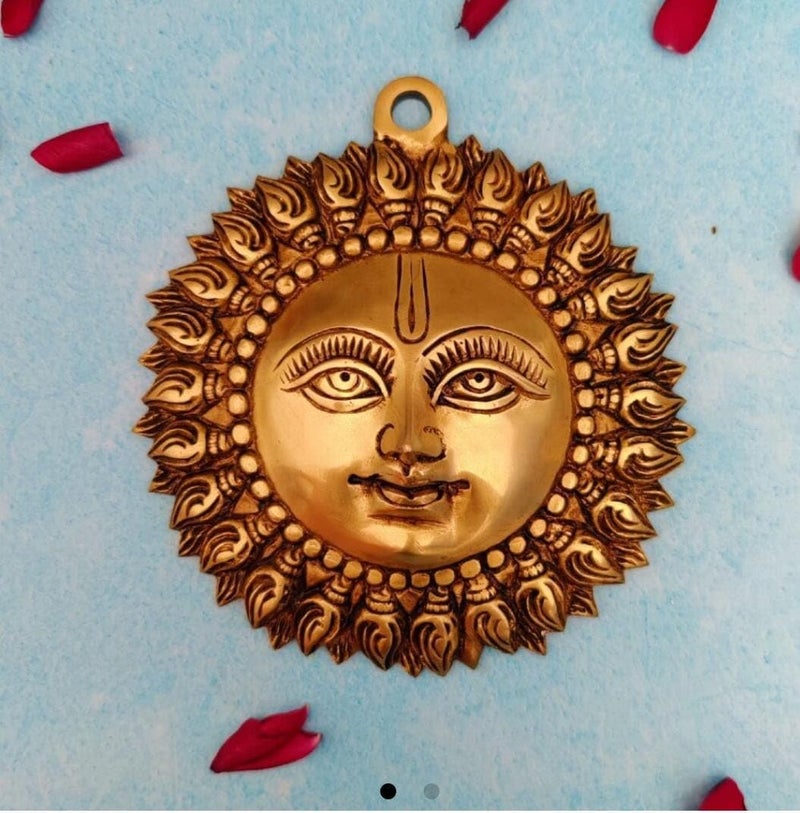 Skywalk Metal Brass Sun|Brass Surya Wall Hanging|Home Decor|Metal Handmade Decorative Wall Hanging Sun Surya Bhagwan Face Idol for Positivity at Home & Office (Size-6 Inch) - Image 2
