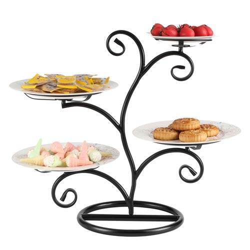 GuangYang GuangYang Tree Shape Four Tiered Tray Stand Multitier Serving tray Food Server Display Stand for Party Show Black Frame 
