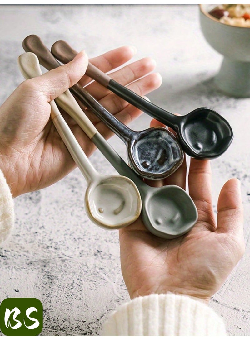 بي إس طقم ملاعق قهوة سيراميك عتيقة مكون من قطعتين | بمقبض طويل | لخلط الشاي أو القهوة | الحلوى | الصلصة | الحساء | أدوات مائدة أنيقة عالية الجودة | تصميم بسيط - Image 4