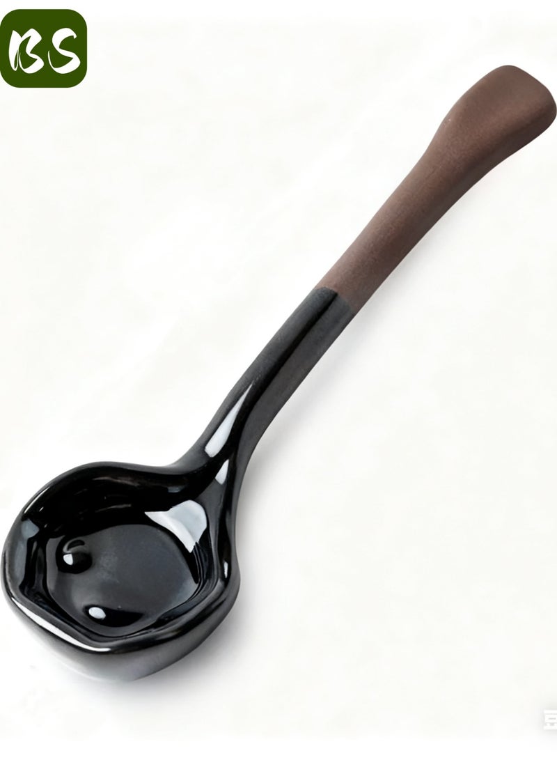 بي إس طقم ملاعق قهوة سيراميك عتيقة مكون من قطعتين | بمقبض طويل | لخلط الشاي أو القهوة | الحلوى | الصلصة | الحساء | أدوات مائدة أنيقة عالية الجودة | تصميم بسيط - Image 5