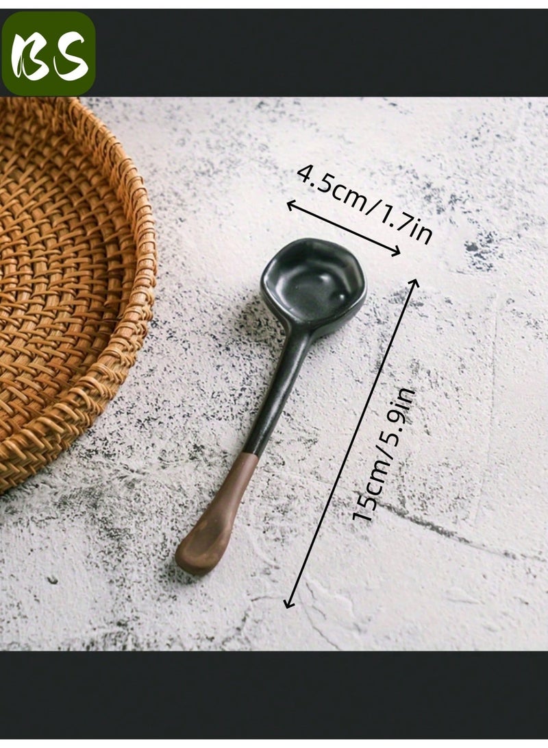بي إس طقم ملاعق قهوة سيراميك عتيقة مكون من قطعتين | بمقبض طويل | لخلط الشاي أو القهوة | الحلوى | الصلصة | الحساء | أدوات مائدة أنيقة عالية الجودة | تصميم بسيط - Image 2