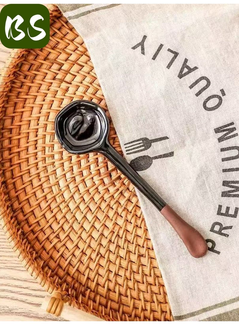 بي إس طقم ملاعق قهوة سيراميك عتيقة مكون من قطعتين | بمقبض طويل | لخلط الشاي أو القهوة | الحلوى | الصلصة | الحساء | أدوات مائدة أنيقة عالية الجودة | تصميم بسيط - Image 1