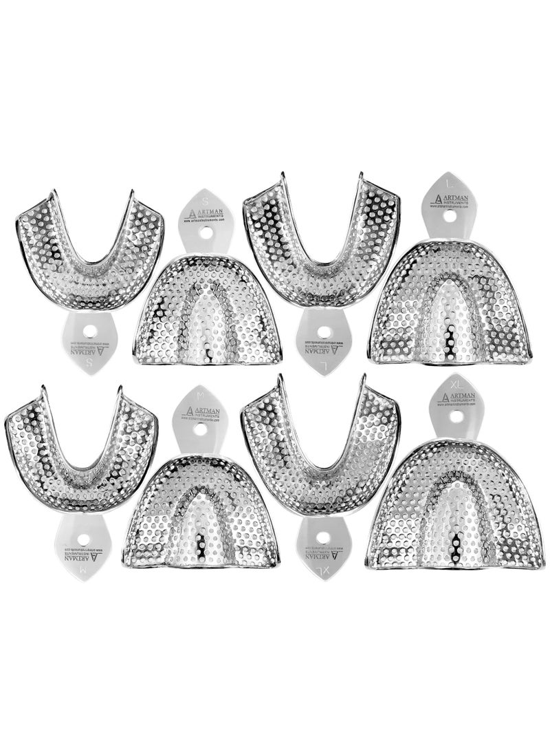 Artman Instruments ARTMAN INSTRUMENTS Dental Impression Trays  Set of 8 Small Medium Large Extra Large  Stainless Steel Perforated Autoclavable Ideal for Denture  Orthodontic Impressions 