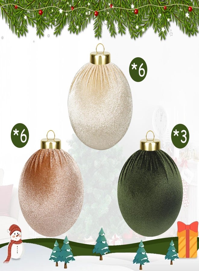 Phoncoo 15 Pcs Velvet Christmas Ornaments Ball, 3.15" Christmas Tree Decorations Set, Shatterproof Hanging Xmas Ornaments for Christmas Tree - Green Brown Neutral - Image 3