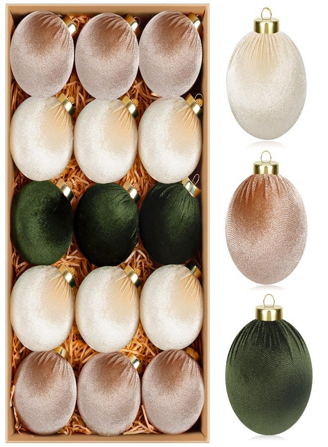 Phoncoo 15 Pcs Velvet Christmas Ornaments Ball, 3.15" Christmas Tree Decorations Set, Shatterproof Hanging Xmas Ornaments for Christmas Tree - Green Brown Neutral - Image 1