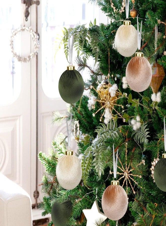 Phoncoo 15 Pcs Velvet Christmas Ornaments Ball, 3.15" Christmas Tree Decorations Set, Shatterproof Hanging Xmas Ornaments for Christmas Tree - Green Brown Neutral - Image 5