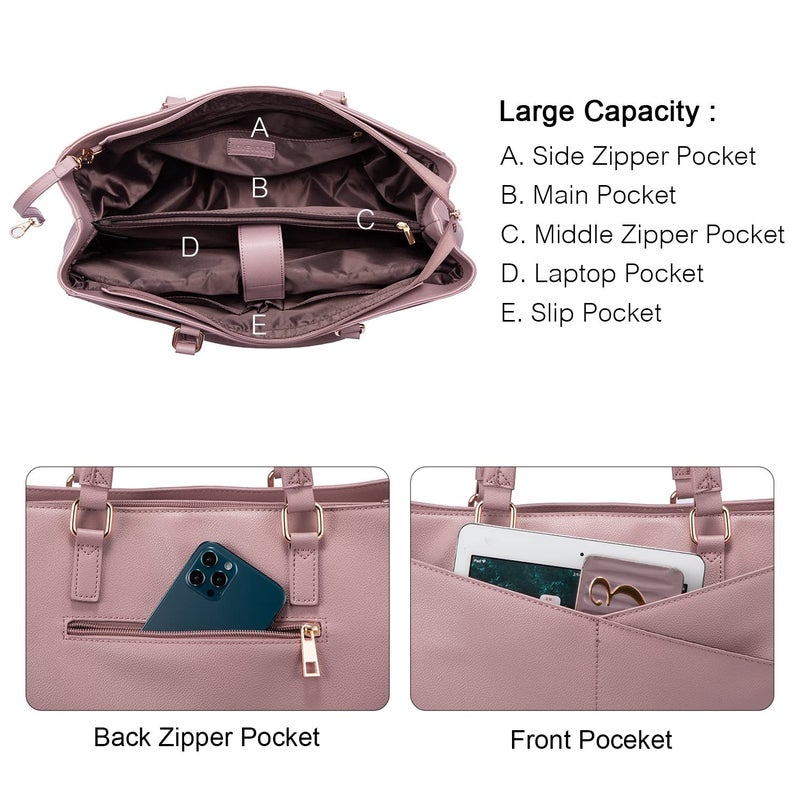 Lovevook Laptop Tote Bag for Women 15.6 Inch Waterproof Leather Computer Bags Women Business Office Work Bag Briefcase Light Purple - Image 2