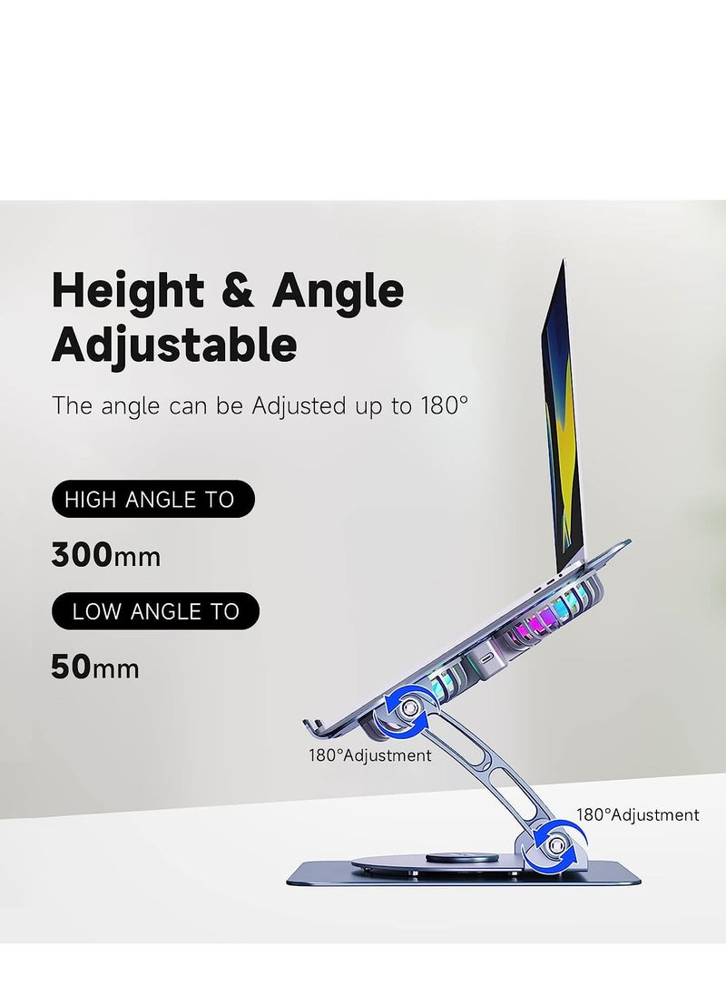 Laptop Stand, Adjustable Cooling Pad, 360 Degree Rotation, Aluminum Cooler Stand for Desk, Multi-Angle Compatible with MacBook Air Pro, All Notebooks 10-15.6"