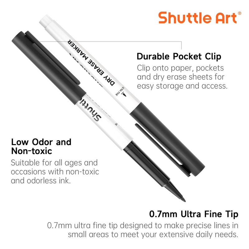 Shuttle Art Ultra Fine Dry Erase Markers, 15 Pack Black Whiteboard Markers with Erase, Dry Erase Markers Perfect For Writing on Whiteboards, Dry-Erase Boards,Mirrors for School Office Home - Image 4