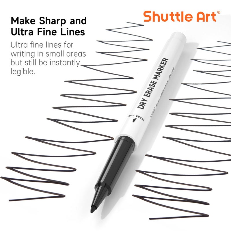 Shuttle Art Ultra Fine Dry Erase Markers, 15 Pack Black Whiteboard Markers with Erase, Dry Erase Markers Perfect For Writing on Whiteboards, Dry-Erase Boards,Mirrors for School Office Home - Image 3