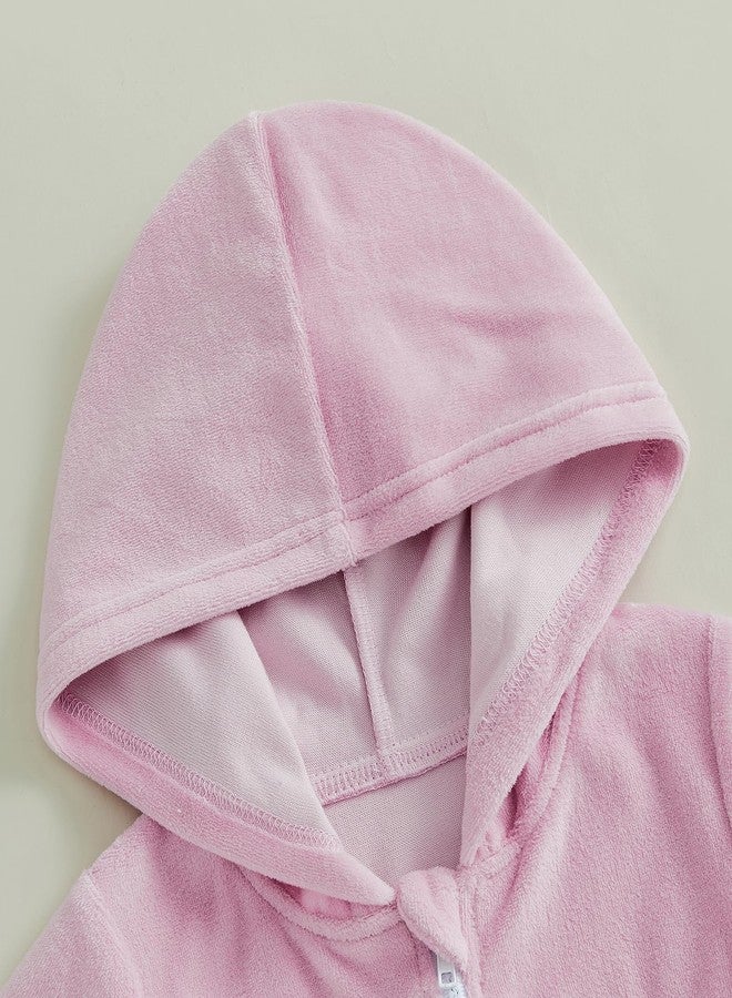 Multitrust Toddler Baby Girls Terry Swim Cover Up Ruffled Hooded Bathing Suit Coverup Zip Up Elastic Waist Beach Cover-Up (Pink, 1-2T) - Image 5