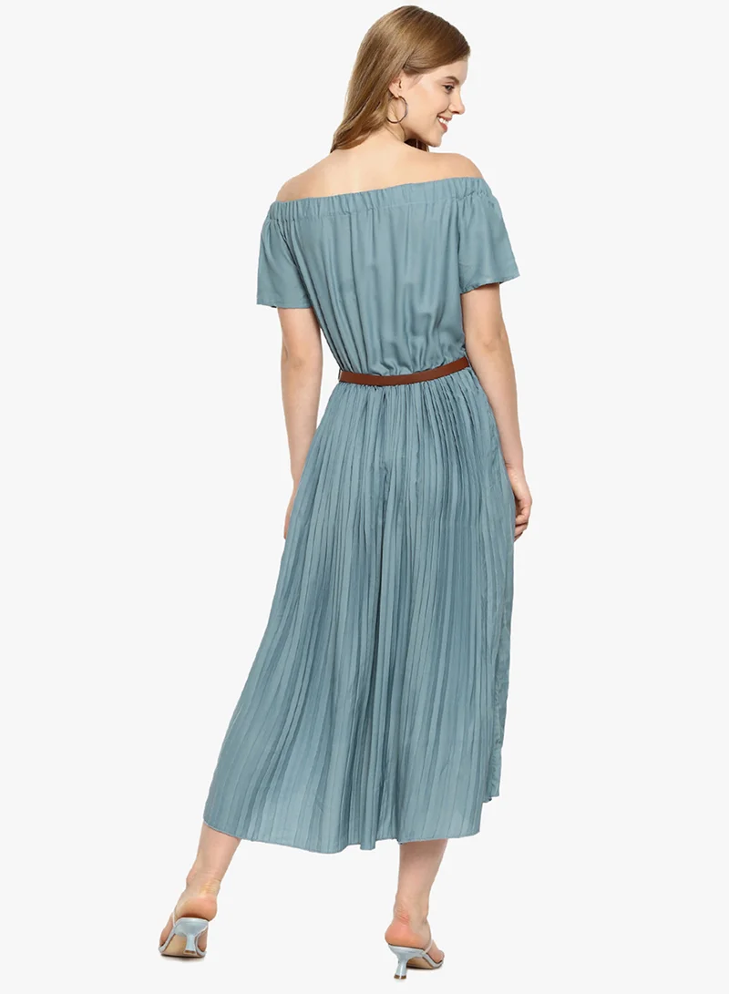 Pinacolada  Women's Icy Blue Pleated Midi Dress for Women | Best Price UAE