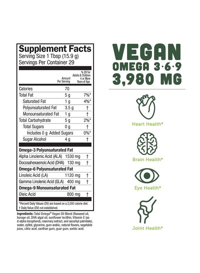 BARLEAN'S Liquid Flaxseed, Borage & Algae Oils Omega 3 Supplement, Pomegranate Blueberry Flavor, Vegan EPA & DHA from Algal Oil, Flax Oil and Borage Seed Oil with 3,980 mg of Omega-3-6-9, 16 oz - Image 3