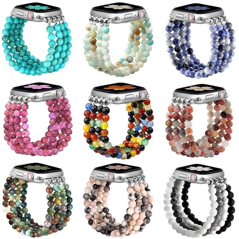 Bluejw Handmade Beaded Elastic Stretch Bracelet Replacement Watch Strap for Apple Watch & Fitbit 38mm 42mm – Comfortable, Adjustable Wristband Band - Image 2