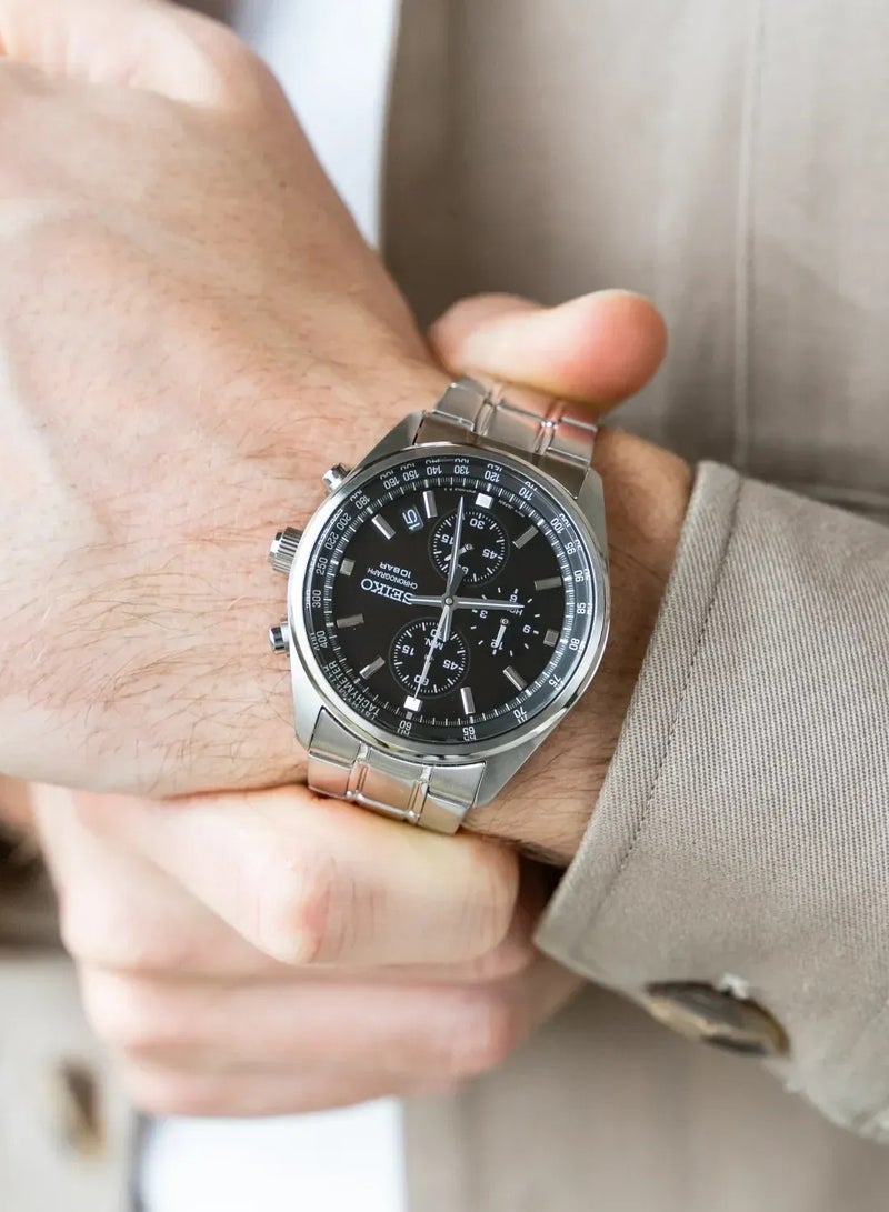 Seiko سايكو SSB379P1 ساعة كرونوغراف للرجال - قرص أسود، سوار من الفولاذ المقاوم للصدأ، مقاومة للماء حتى 100 متر - Image 2