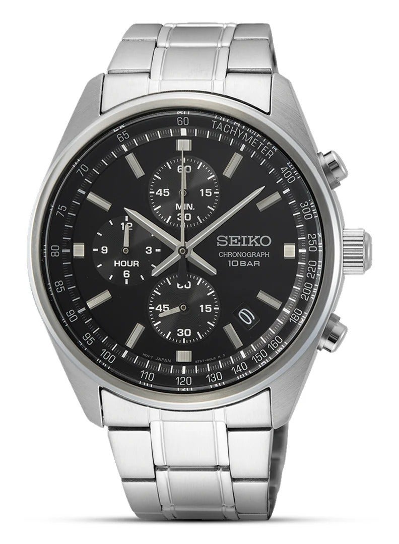 Seiko سايكو SSB379P1 ساعة كرونوغراف للرجال - قرص أسود، سوار من الفولاذ المقاوم للصدأ، مقاومة للماء حتى 100 متر - Image 1