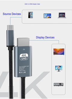 هيكسابيكس كابل USB Type C إلى HDMI مضفر من النايلون بدقة فائقة 4K@60Hz للهواتف المحمولة والأجهزة اللوحية وأجهزة iPad وأجهزة الكمبيوتر المحمولة بطول 2 متر (6.6 قدم)  - Image 3