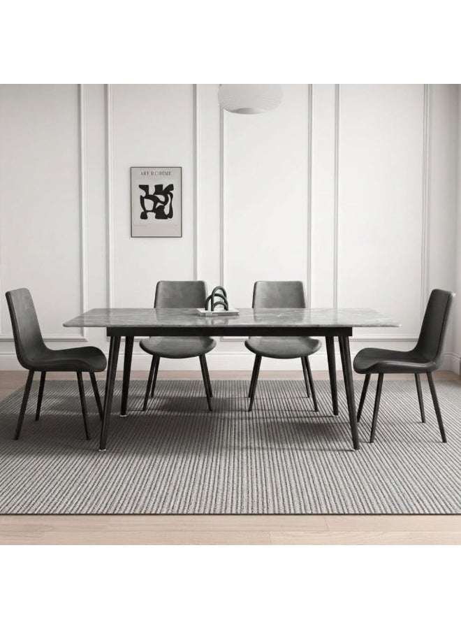 SUNLIT HOME Dining Table 6 seater Rectangular Dining Set | Sturdy Kitchen Marbel Top Table with Pu Leather Chairs | Dining set 1+6 Seater for Home, Dining Room GREY - Image 2