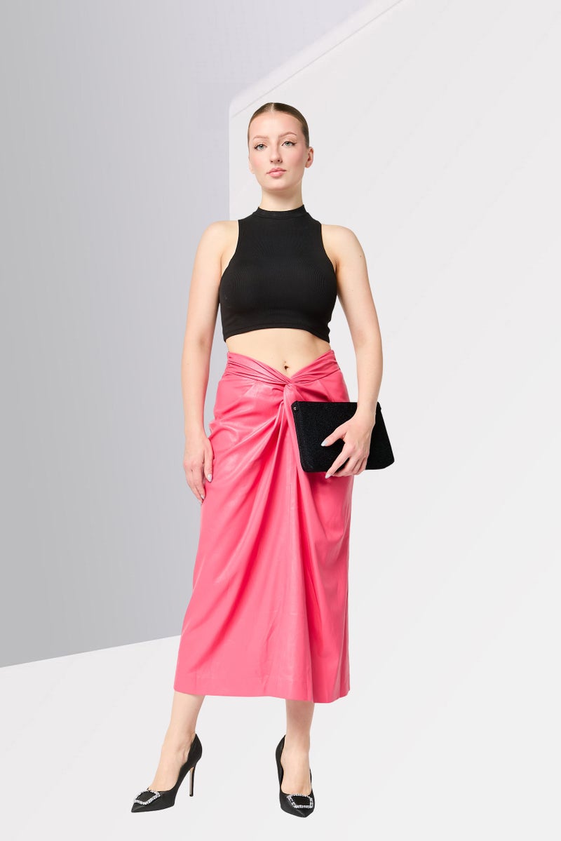 MSGM Women Solid Midi Skirt, Pink - Image 2