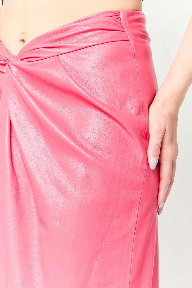 MSGM Women Solid Midi Skirt, Pink - Image 3