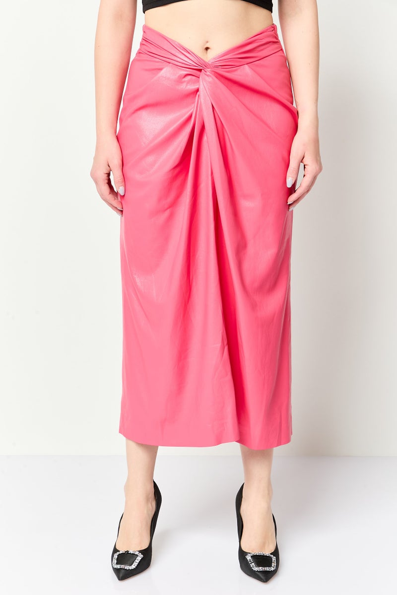MSGM Women Solid Midi Skirt, Pink - Image 1