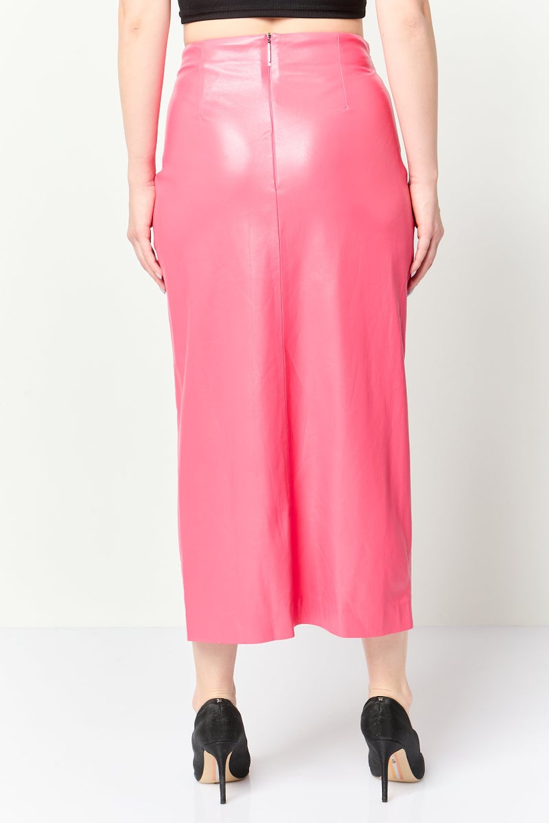 MSGM Women Solid Midi Skirt, Pink - Image 4