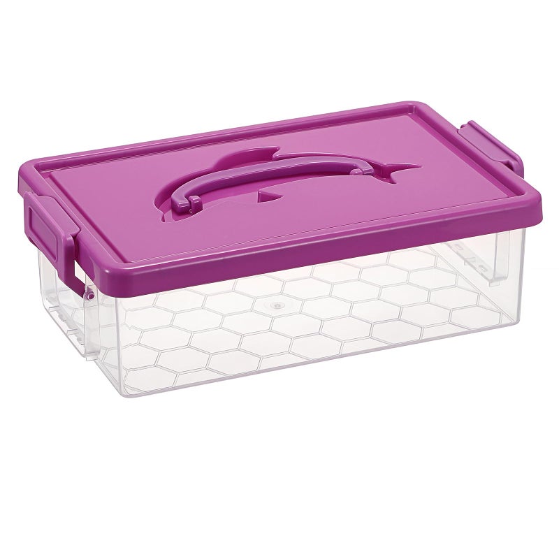 BTSKY 1-Pack Clear Plastic Storage Box with Lid, Stackable Organizer Featuring Easy-Lift Dolphin Design, Multi-Use Portable Container for Home, Craft, Office, Space-Saving with Secure-Clasp, Purple - Image 1