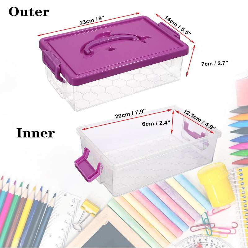 BTSKY 1-Pack Clear Plastic Storage Box with Lid, Stackable Organizer Featuring Easy-Lift Dolphin Design, Multi-Use Portable Container for Home, Craft, Office, Space-Saving with Secure-Clasp, Purple - Image 3