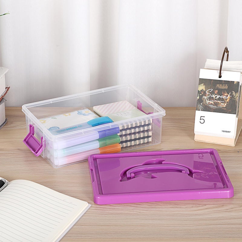 BTSKY 1-Pack Clear Plastic Storage Box with Lid, Stackable Organizer Featuring Easy-Lift Dolphin Design, Multi-Use Portable Container for Home, Craft, Office, Space-Saving with Secure-Clasp, Purple - Image 2