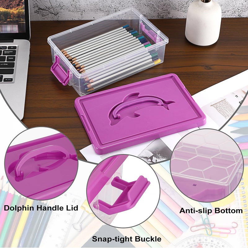 BTSKY 1-Pack Clear Plastic Storage Box with Lid, Stackable Organizer Featuring Easy-Lift Dolphin Design, Multi-Use Portable Container for Home, Craft, Office, Space-Saving with Secure-Clasp, Purple - Image 4