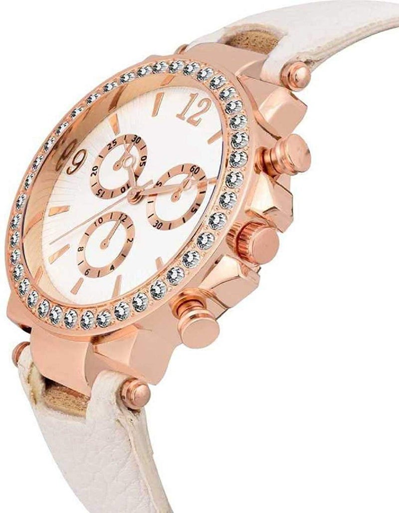 CLOUDWOOD Analogue White Dial Leather Strap Watch for Womens & Girls -WCL112 (White) - Image 3