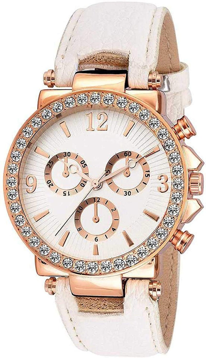 CLOUDWOOD Analogue White Dial Leather Strap Watch for Womens & Girls -WCL112 (White) - Image 1