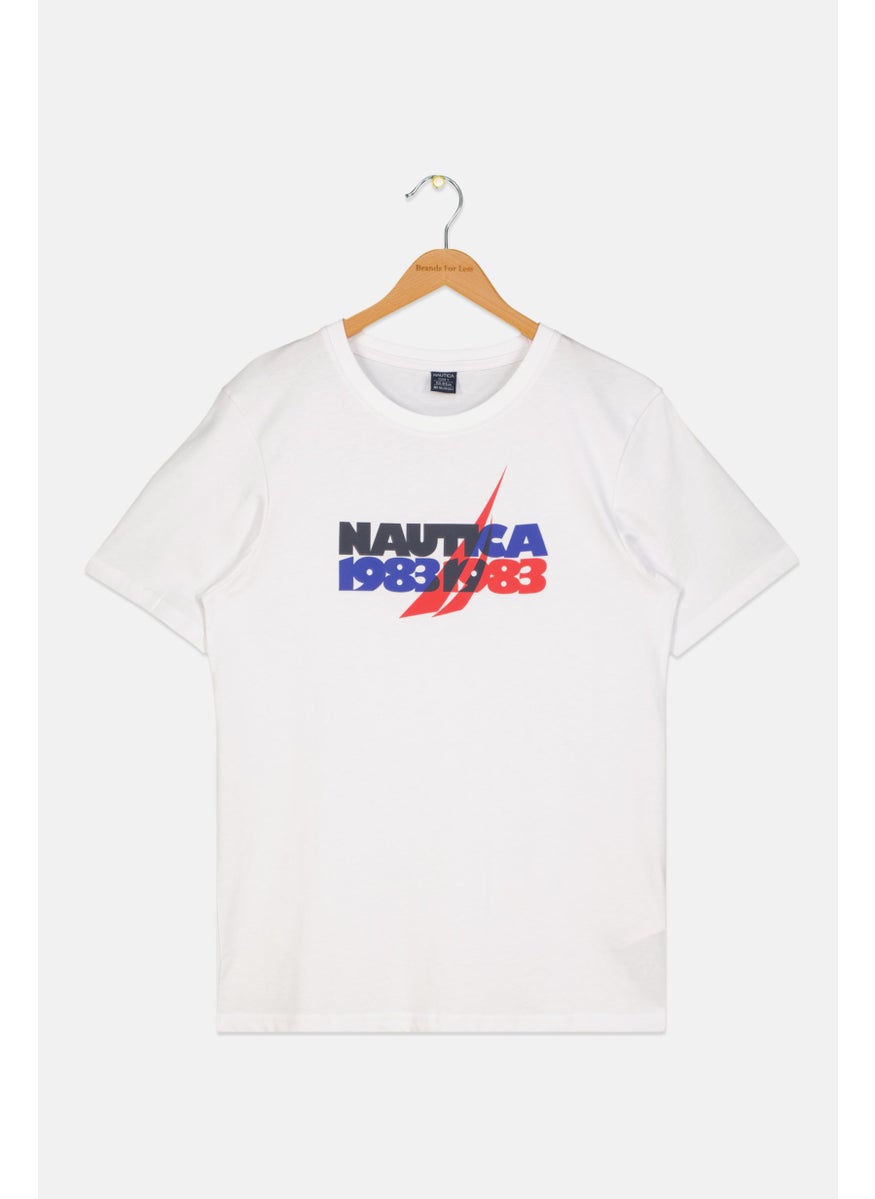 NAUTICA - Kids Boy Short Sleeves Brand Logo T-Shirt, White - Image 1