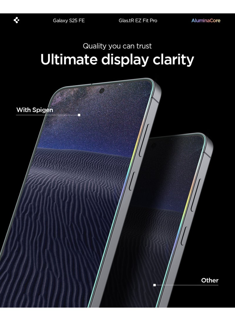Spigen حماية شاشة GLAStR EZ Fit PRO لهاتف سامسونج جالاكسي S25 FE [عبوة 2] زجاج مقسى فاخر [معززة بالألمنيوم] مقاومة للصدمات [متوافقة مع الجرابات] - عبوة 2 - Image 5