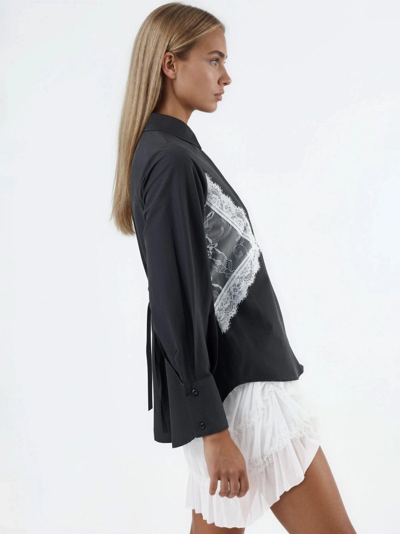 Qustyle QU STYLE Lace Detailed Fitted Poplin Shirt - Image 4