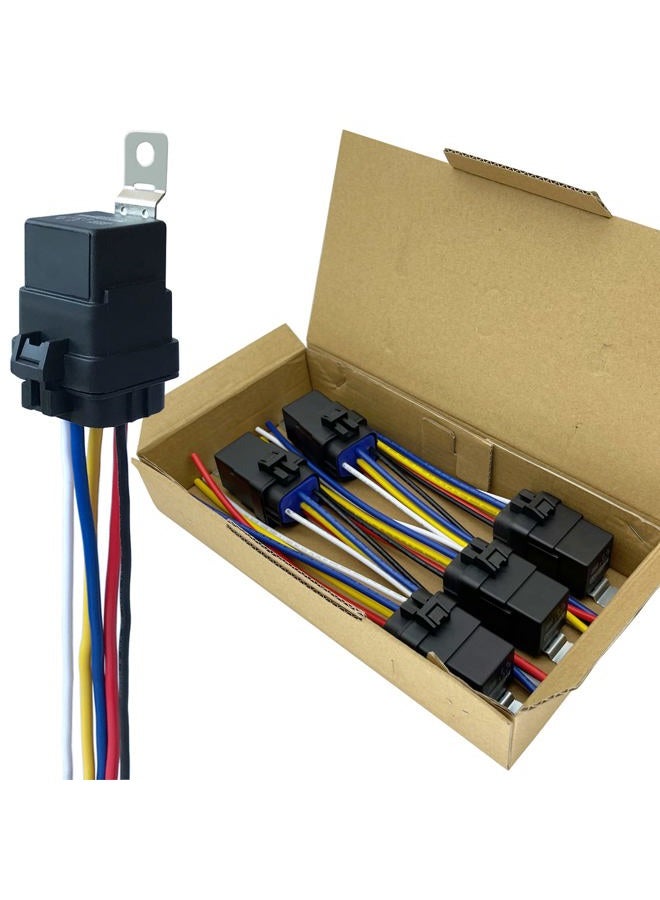 iRhapsody 5 PACK 40/30 AMP 12 V DC Waterproof Relay and Harness - Heavy Duty 12 AWG Tinned Copper Wires, 5-PIN SPDT Bosch Style Automotive Relay - Image 1
