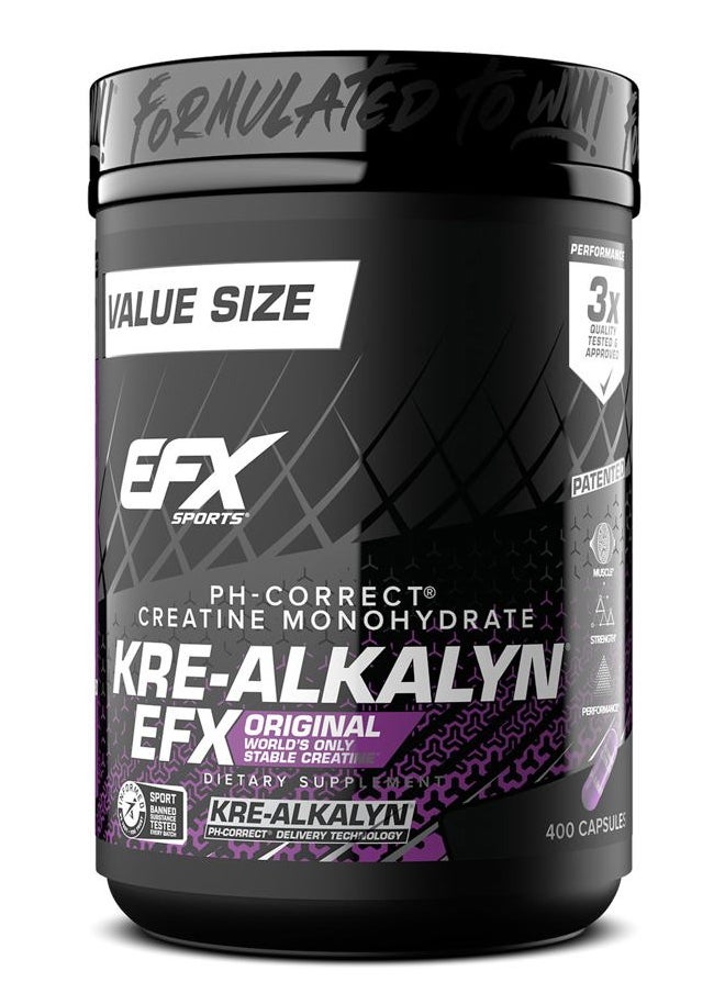 EFX SPORTS Kre-Alkalyn EFX | pH Correct Creatine Monohydrate Pill Supplement | Strength, Muscle Growth & Performance | 200 Servings, 400 Capsules  - Image 1