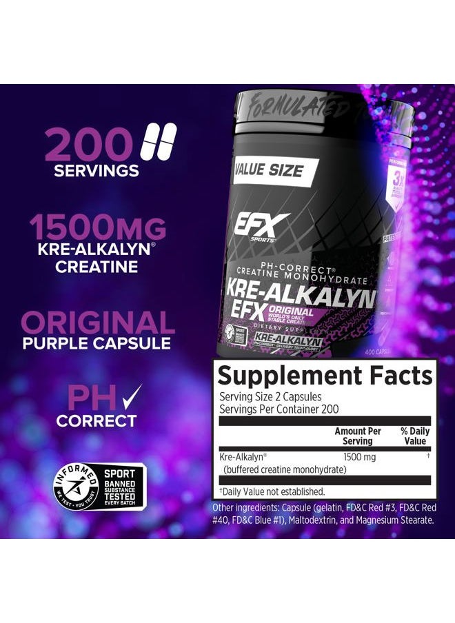 EFX SPORTS Kre-Alkalyn EFX | pH Correct Creatine Monohydrate Pill Supplement | Strength, Muscle Growth & Performance | 200 Servings, 400 Capsules  - Image 2