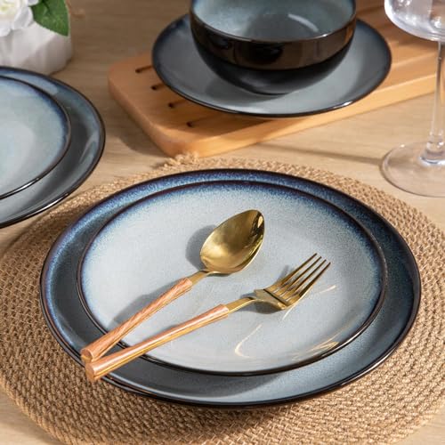 LeRatio Ceramic Dinnerware Sets for 6,Stoneware Plates and Bowls Sets,Handmade Reactive Glaze Dishes Set,Chip Resistant and Scratch Resistant | Oven&Dishwasher & Microwave Safe-Gray White(18PCS) - Image 5