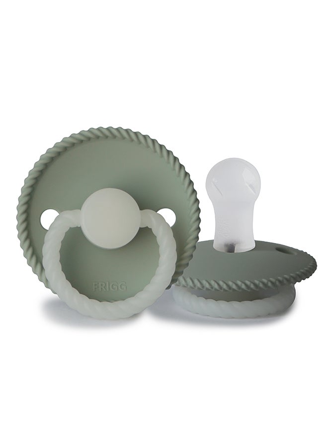 FRIGG Rope Silicone Baby Pacifier 6-18M 2-Pack Stone Blue Night/Sage Night - Size 2 - Image 2
