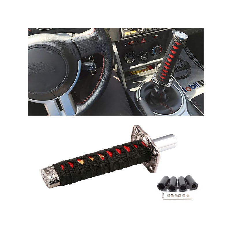 zipelo Samurai Sword Shift Knob 6 Inch 15cm Short Gear Shift Knob with 4 Adapters Samurai Shift Gear Lever for Manual Transmission Cars Most Automatic Transmission CarsBlackRed
