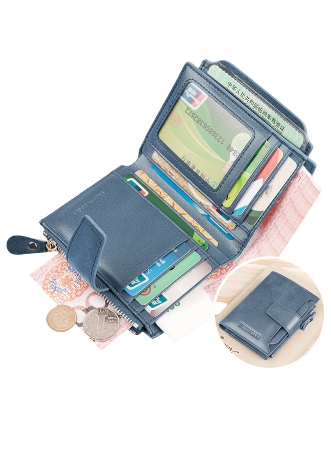 بانيانو محفظة رجالية ريترو مضادة للسرقة محفظة قصيرة من الجلد الطبيعي للرجال باللون الأزرق - Image 1