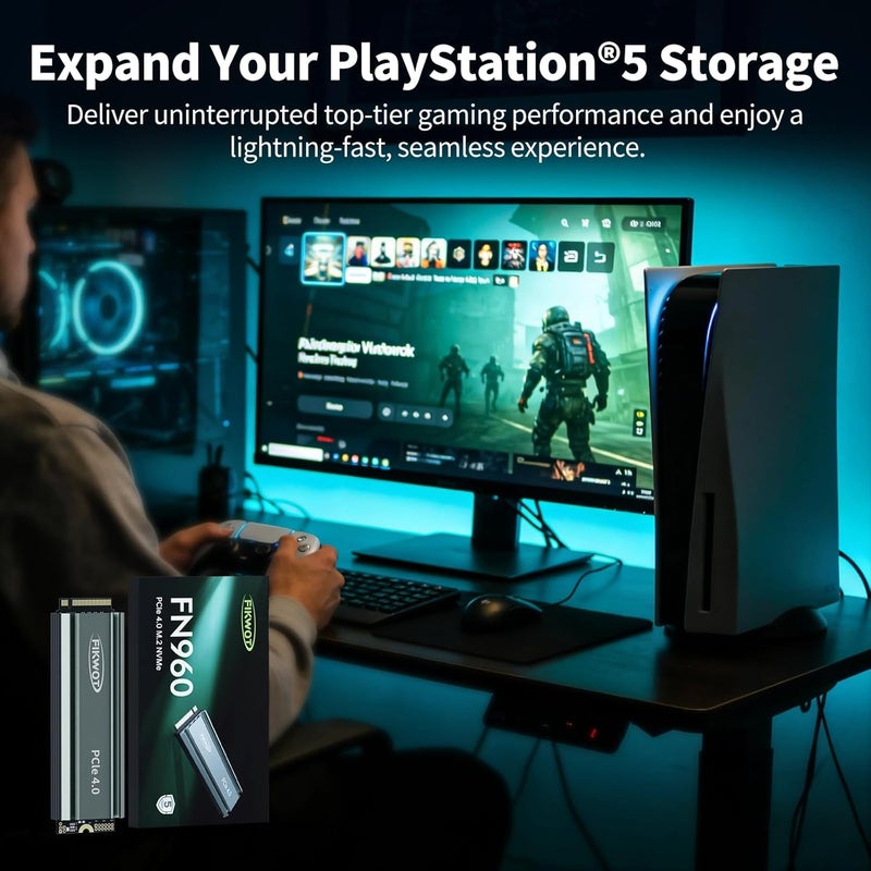 Fikwot 512GB M.2 SSD with Heatsink, M2 SSD NVMe PCIe Gen4, Up to 5000MB/s Gaming SSD for PS5, Internal SSD for PC Laptops- FN960 - Image 2
