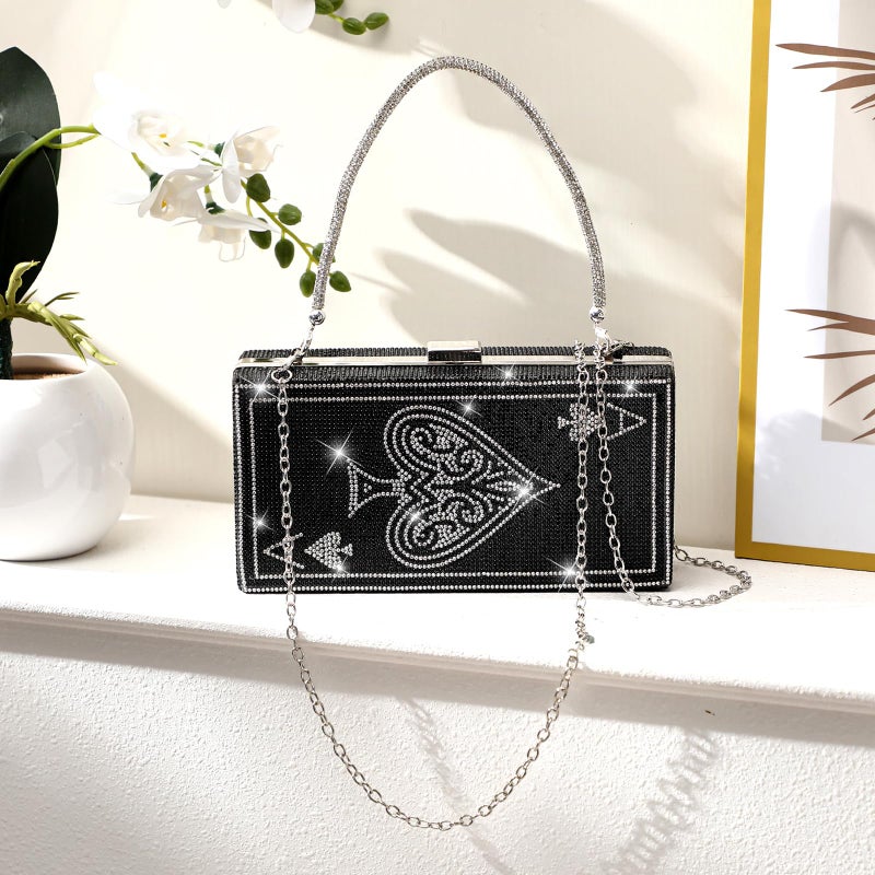 Trnayi Women Poker Card Evening Clutch Rhinestone Purse Casino Vegas Novelty Purse Queen Hearts Bags Playing Cards Gift(Black,Ace of Hearts) - Image 2
