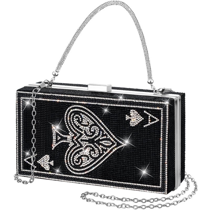 Trnayi Women Poker Card Evening Clutch Rhinestone Purse Casino Vegas Novelty Purse Queen Hearts Bags Playing Cards Gift(Black,Ace of Hearts) - Image 1