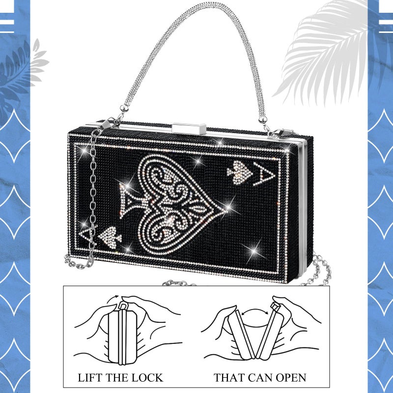 Trnayi Women Poker Card Evening Clutch Rhinestone Purse Casino Vegas Novelty Purse Queen Hearts Bags Playing Cards Gift(Black,Ace of Hearts) - Image 5