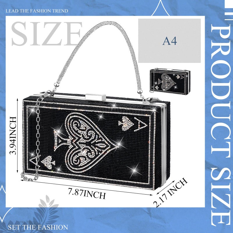 Trnayi Women Poker Card Evening Clutch Rhinestone Purse Casino Vegas Novelty Purse Queen Hearts Bags Playing Cards Gift(Black,Ace of Hearts) - Image 3