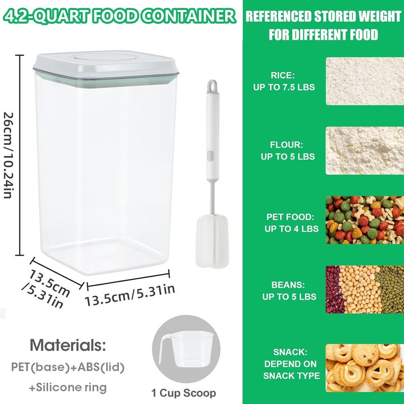 TBMAXS Airtight Flour Rice Storage Container with Pop-up Lid - 4.2 Qt Crystal-Clear Plastic Spaghetti Container, Tall and Slim Food Storage Bin Fit for Kitchen Pantry Organization - Image 3